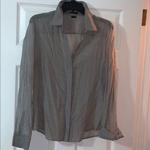 Theory Sheer Gray Gingham Buttondown Blouse Sz Lg